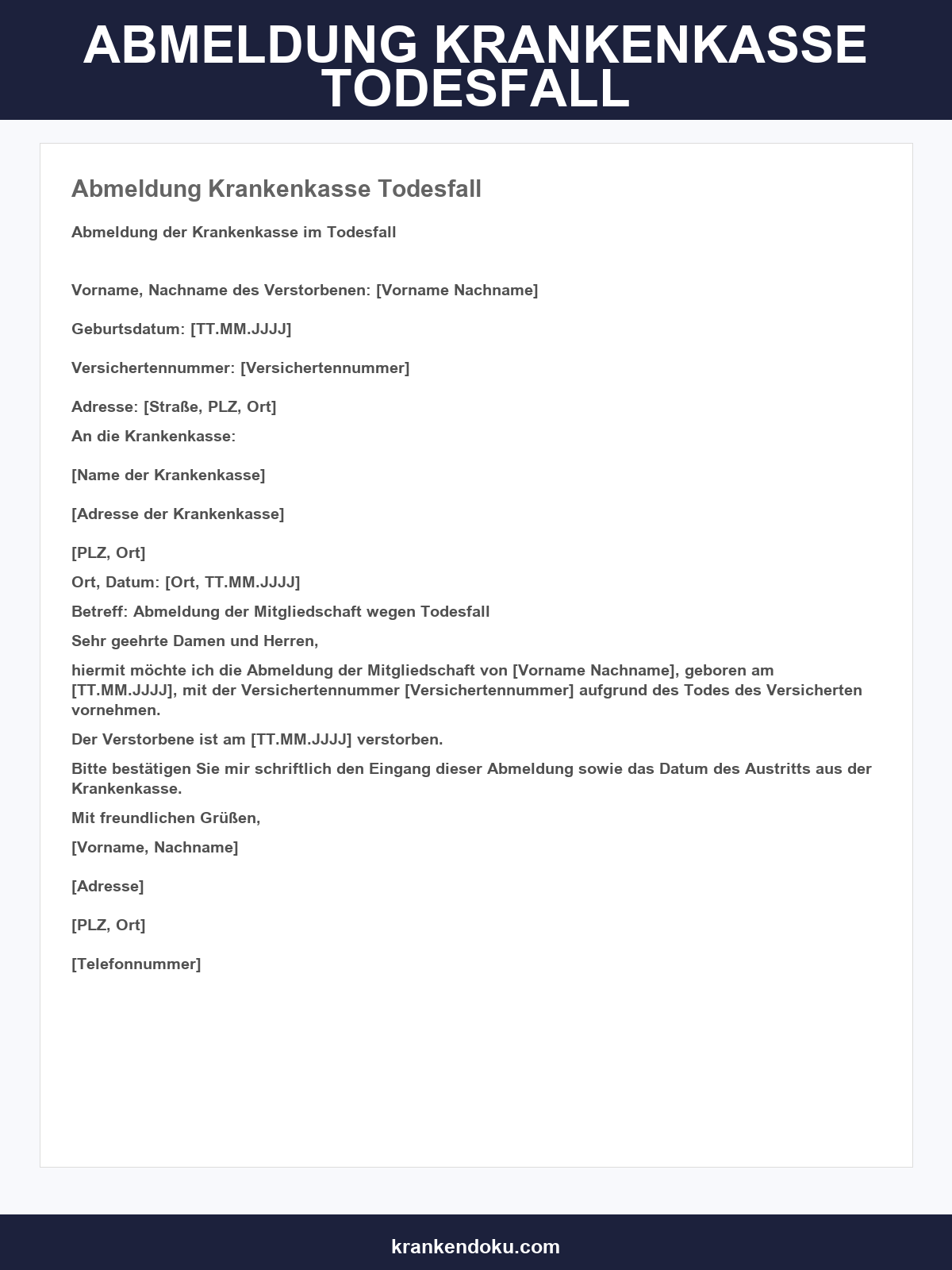Abmeldung Krankenkasse Todesfall Muster
