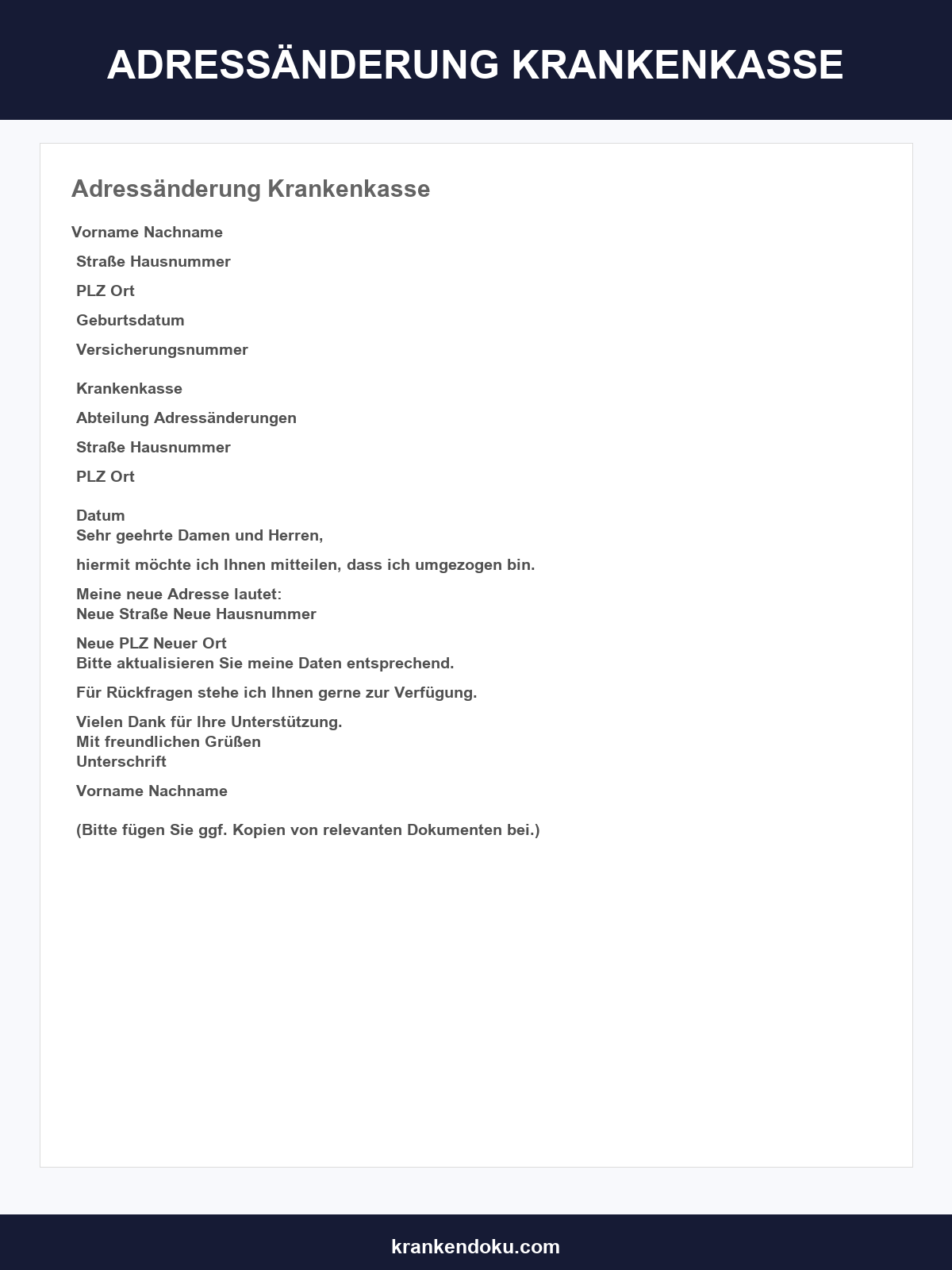 Adressänderung Krankenkasse Vorlage
