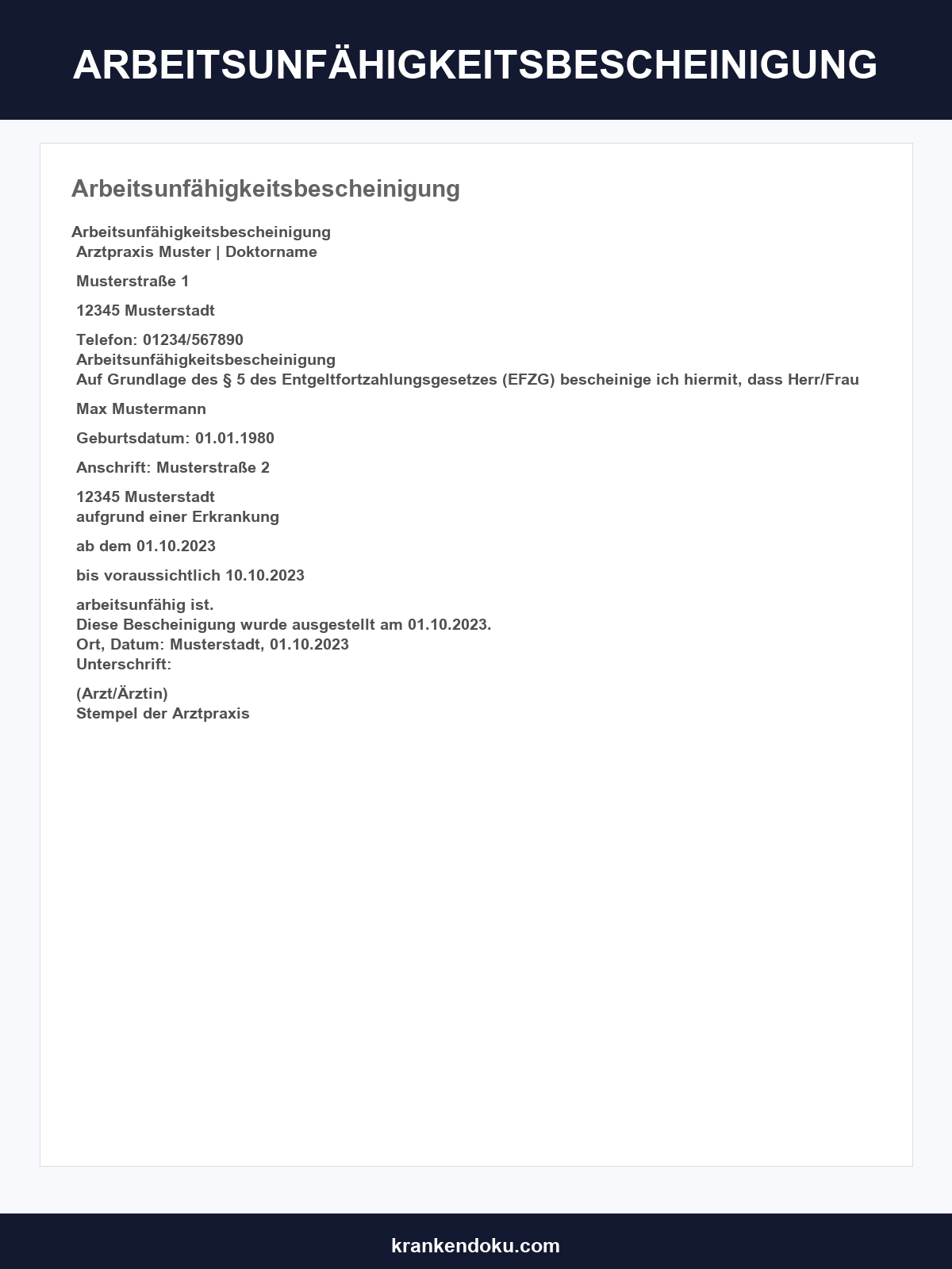 Arbeitsunfähigkeitsbescheinigung Vorlage