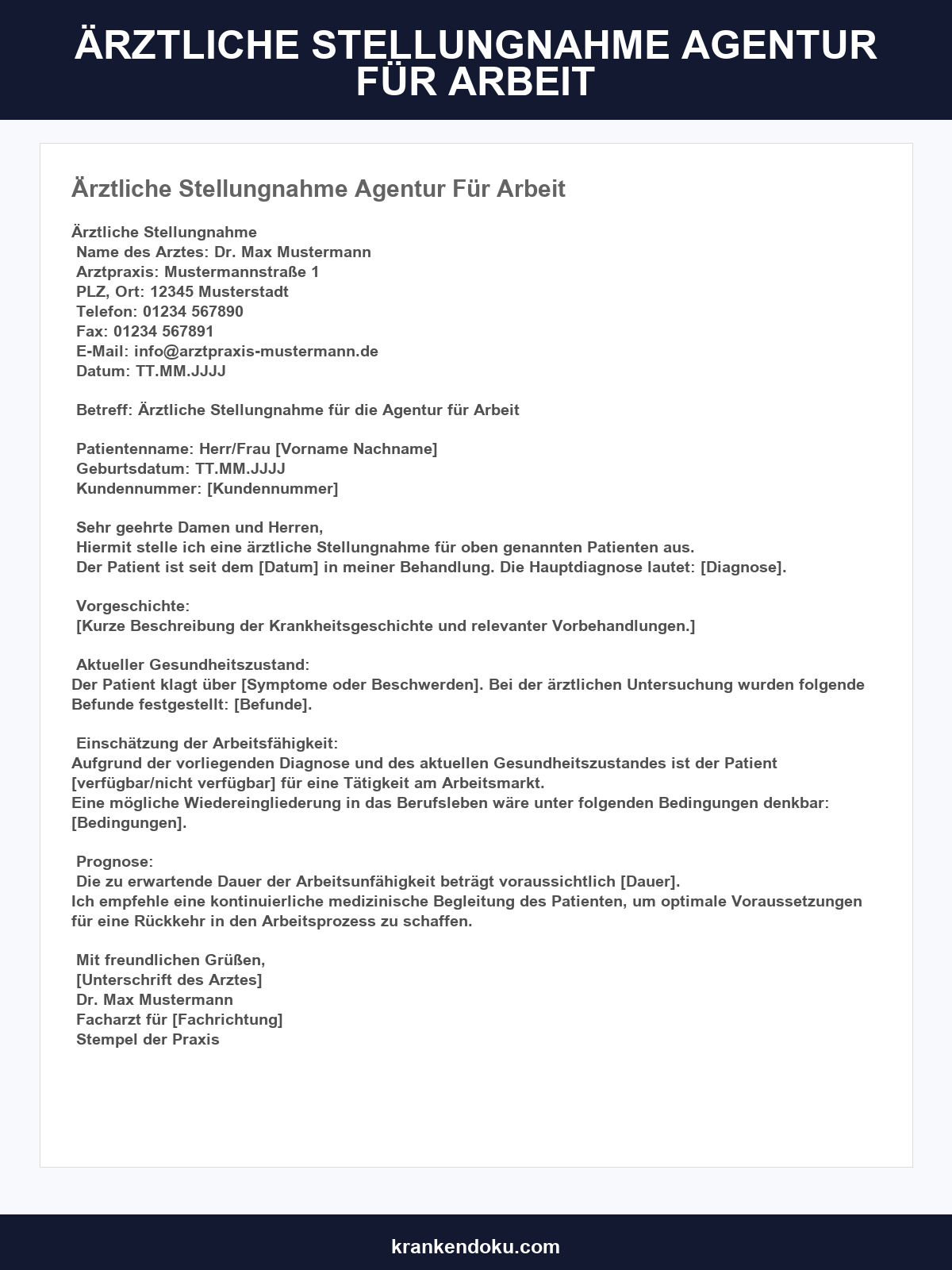 Vordruck Ärztliche Stellungnahme Agentur Für Arbeit