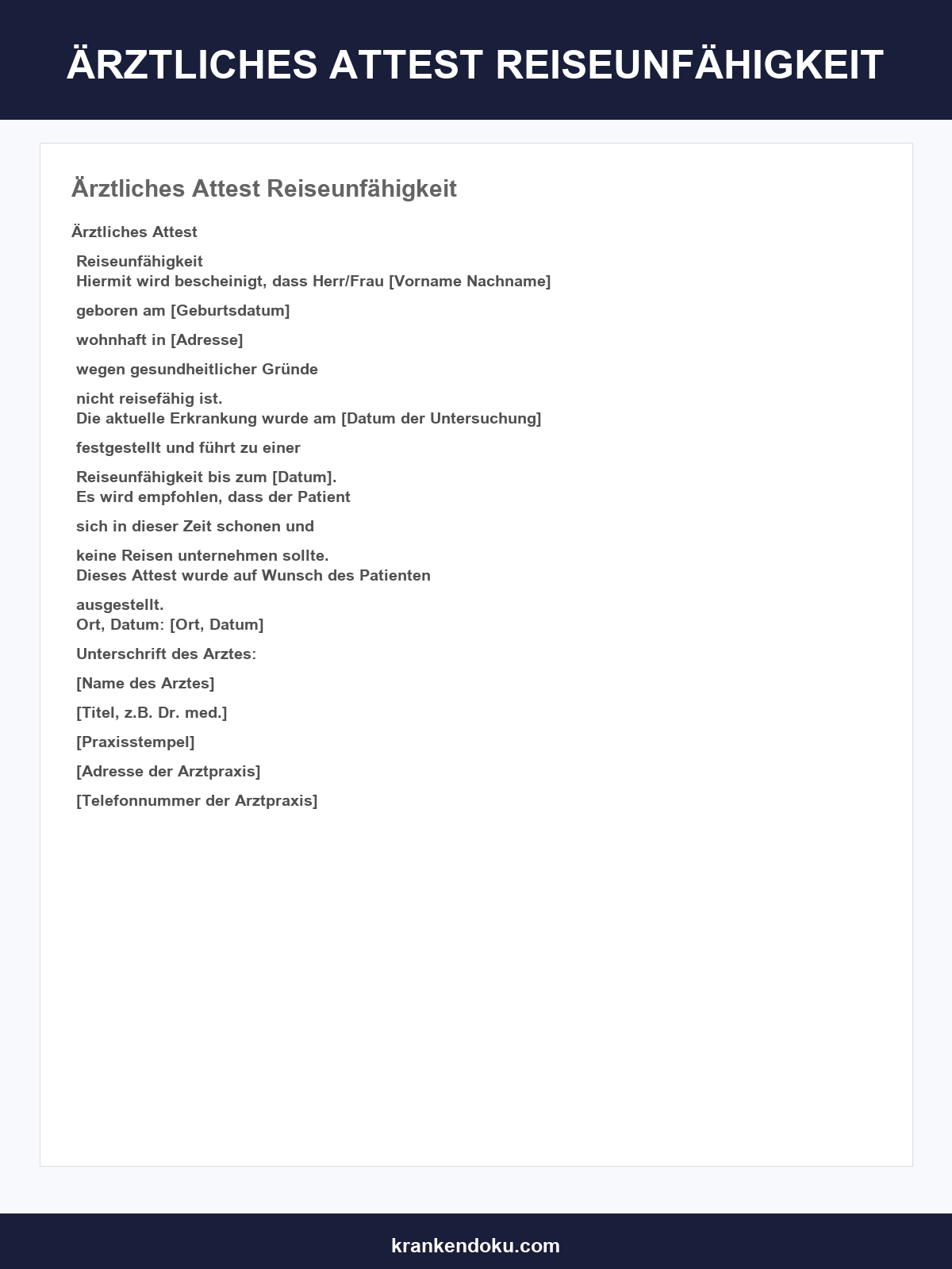 Ärztliches Attest Reiseunfähigkeit Vorlage