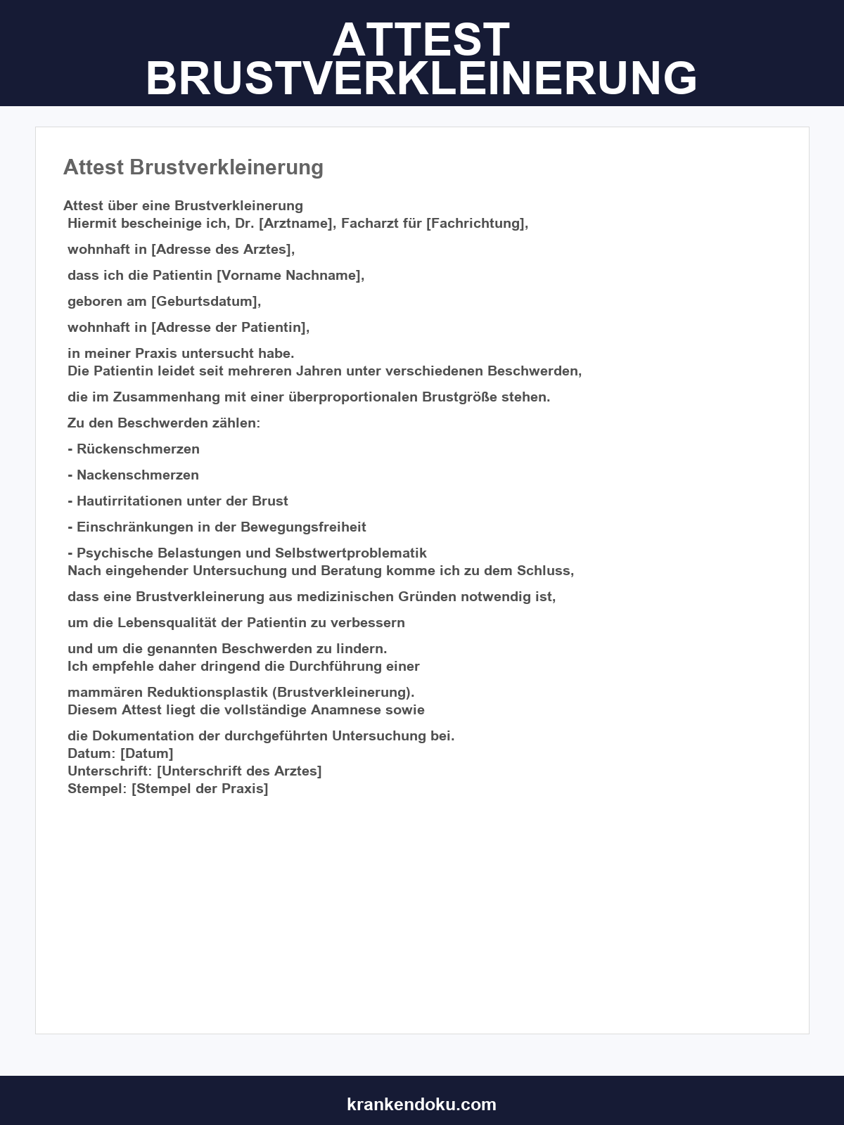 Attest Brustverkleinerung Muster