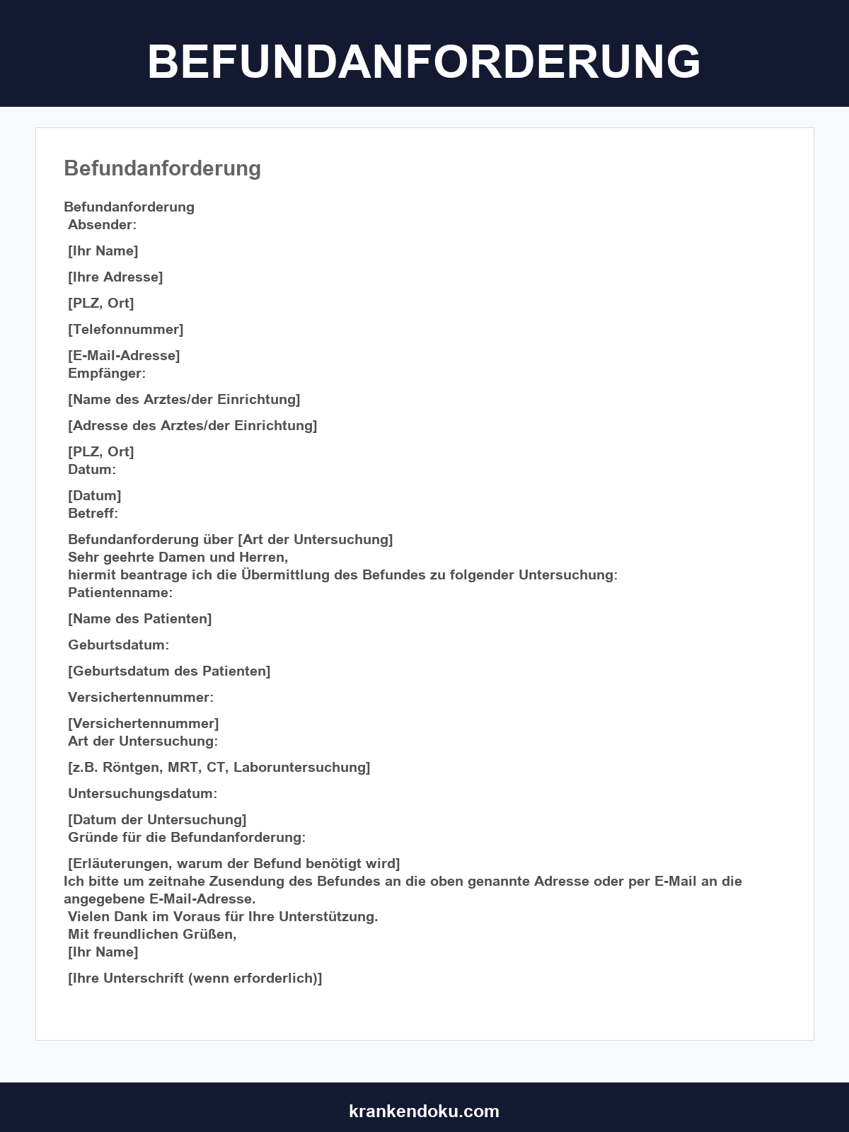 Befundanforderung Muster
