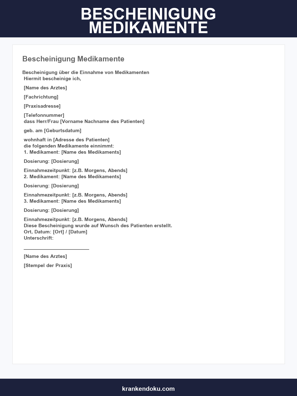 Bescheinigung Medikamente Vordruck