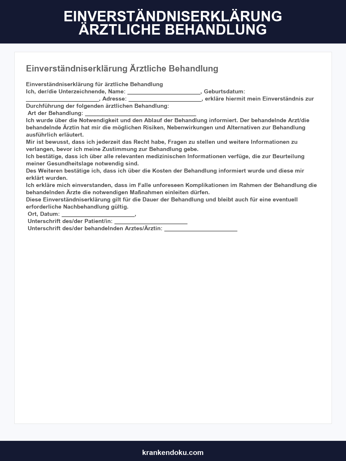 Einverständniserklärung Ärztliche Behandlung Muster