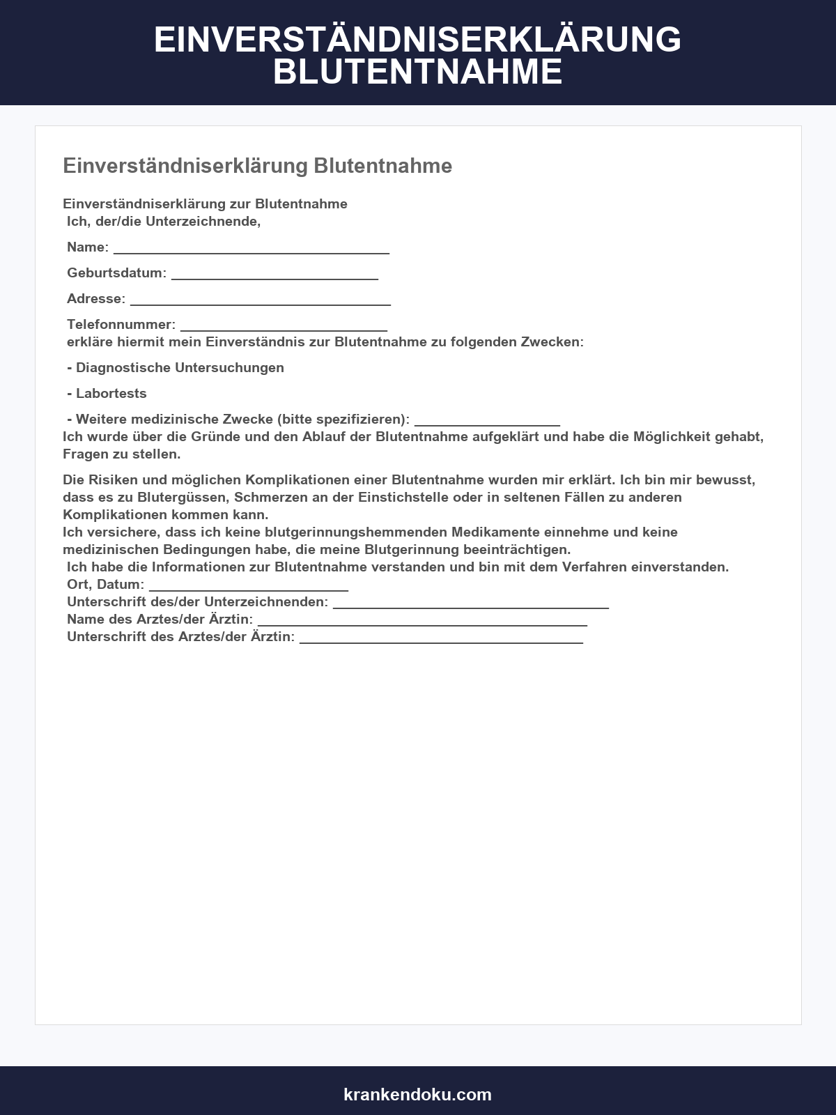 Einverständniserklärung Blutentnahme Muster