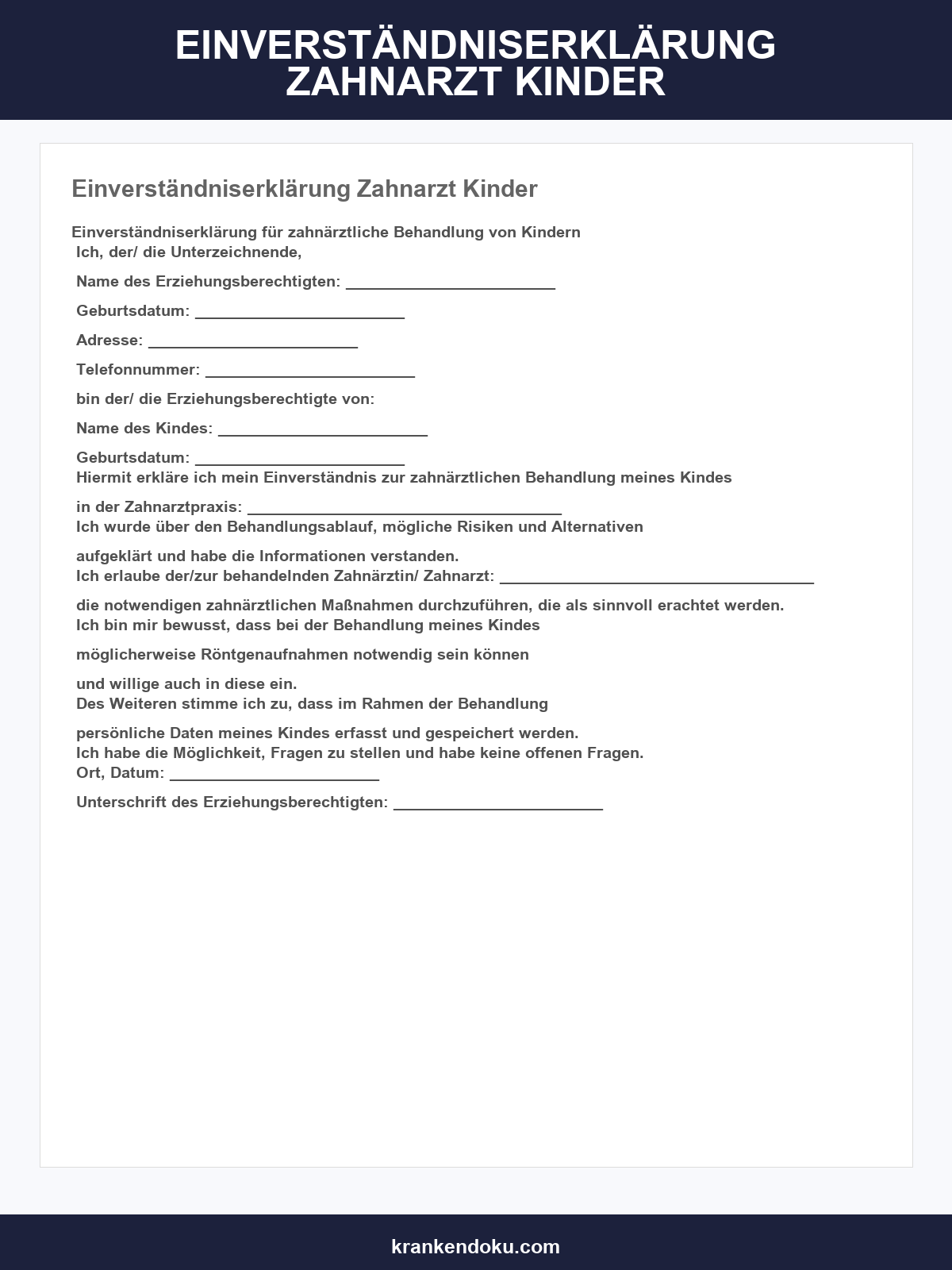 Einverständniserklärung Zahnarzt Kinder Muster