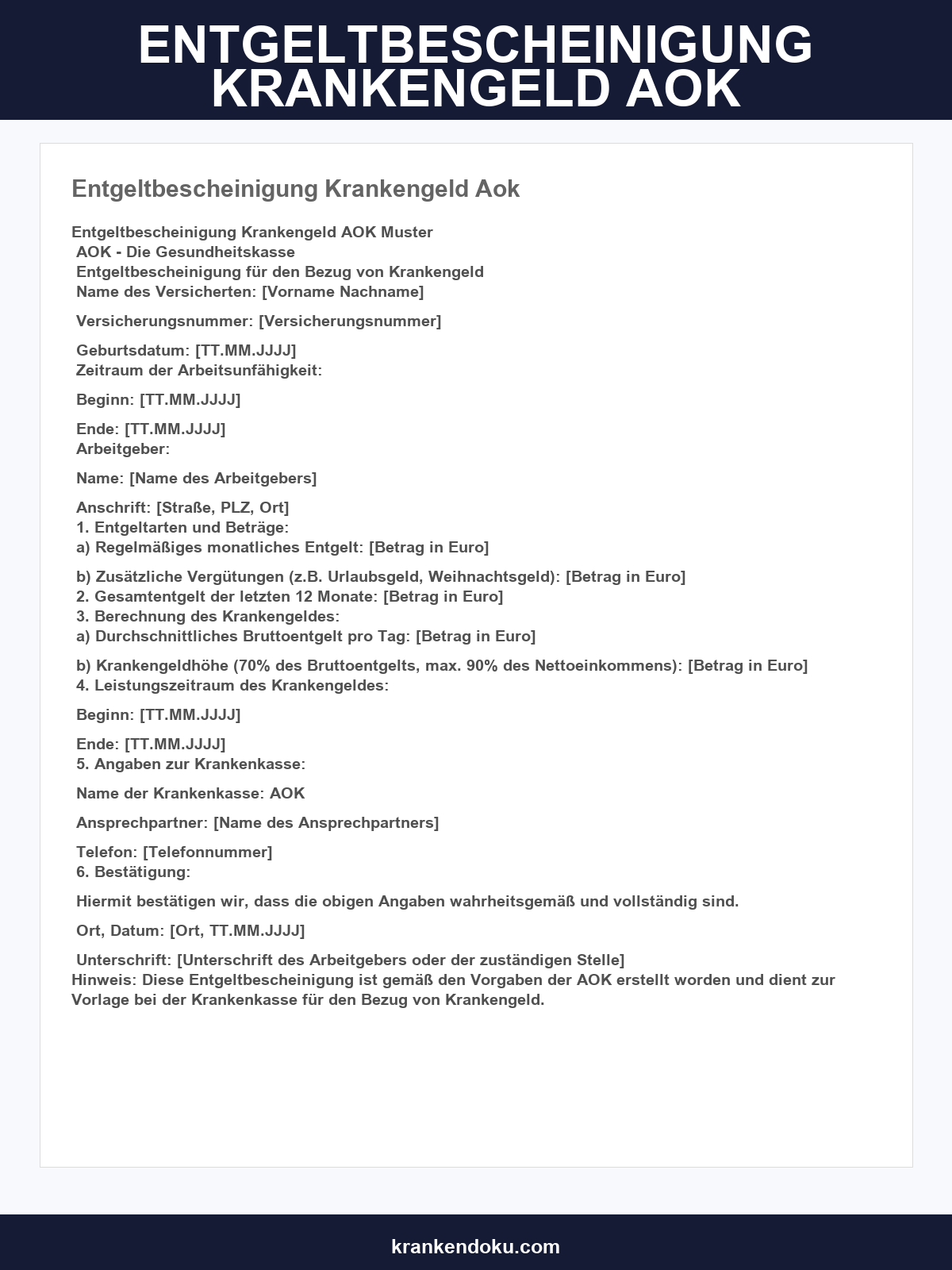 Entgeltbescheinigung Krankengeld Aok
