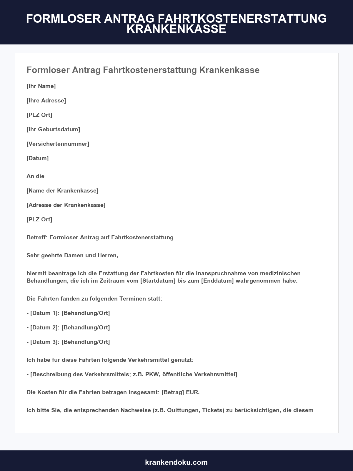 Formloser Antrag Fahrtkostenerstattung Krankenkasse