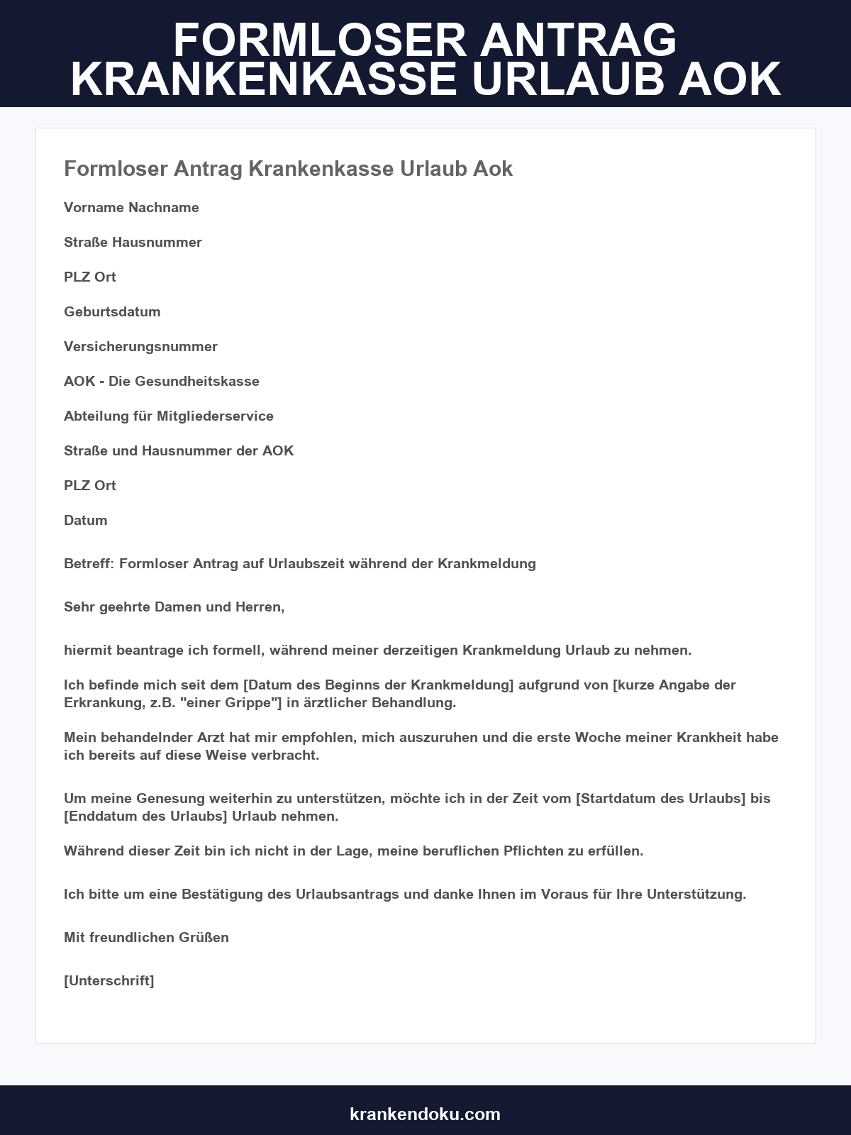 Formloser Antrag Krankenkasse Urlaub Aok