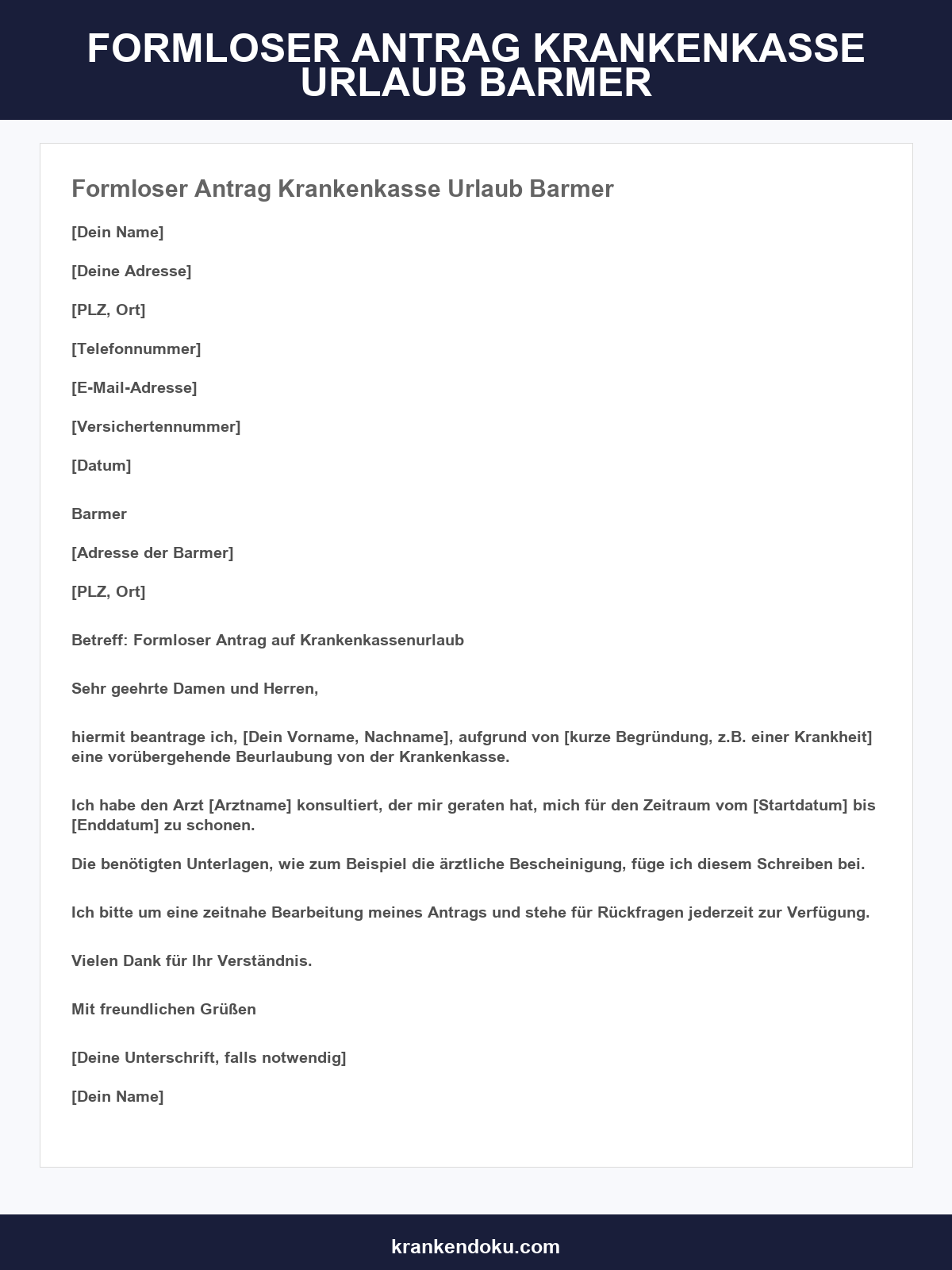 Formloser Antrag Krankenkasse Urlaub Barmer