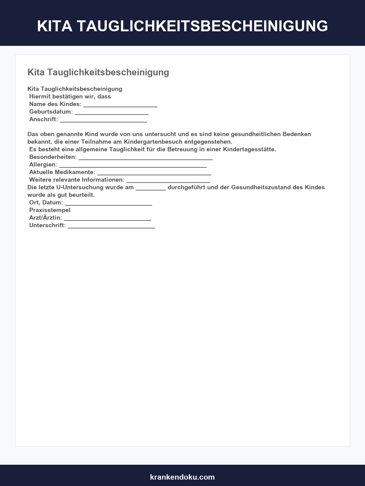 Kita Tauglichkeitsbescheinigung Vordruck