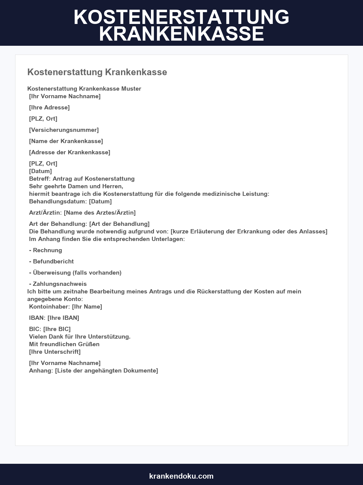 Kostenerstattung Krankenkasse Musterbrief