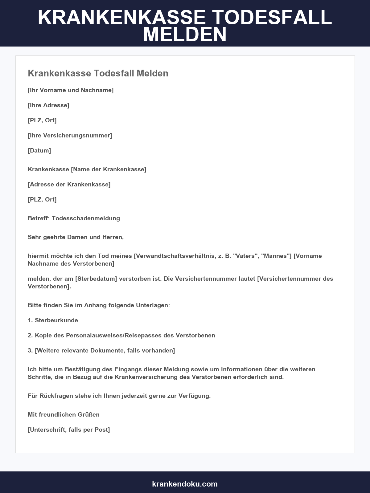 Krankenkasse Todesfall Melden Vorlage