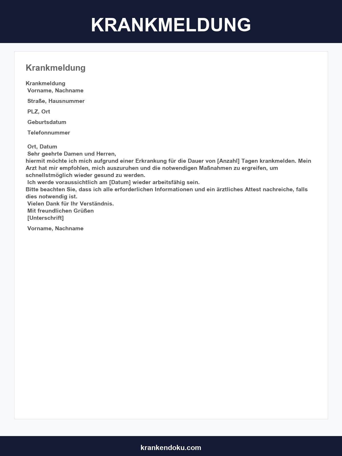 Krankmeldung Vorlage