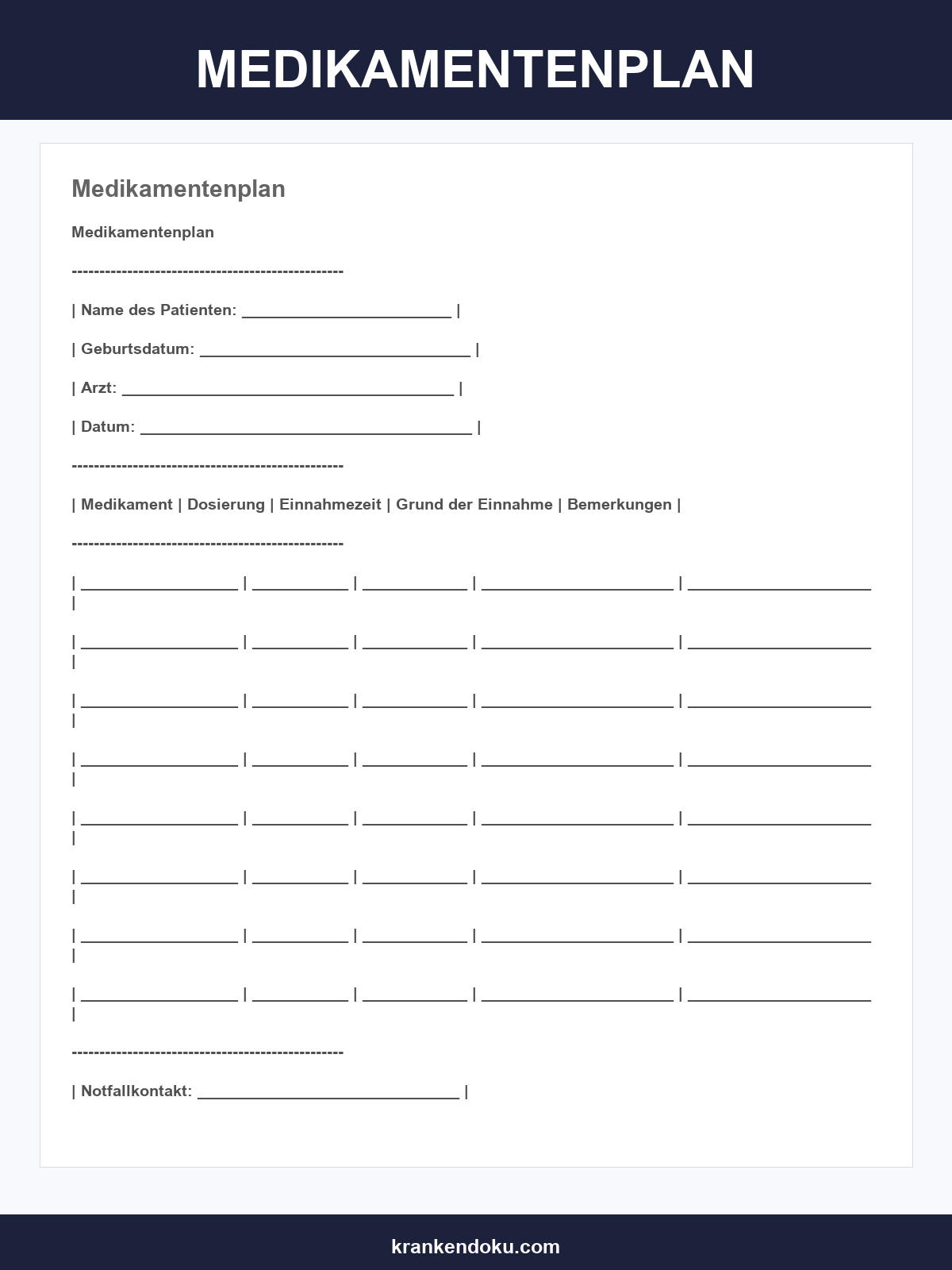 Medikamentenplan Vorlage