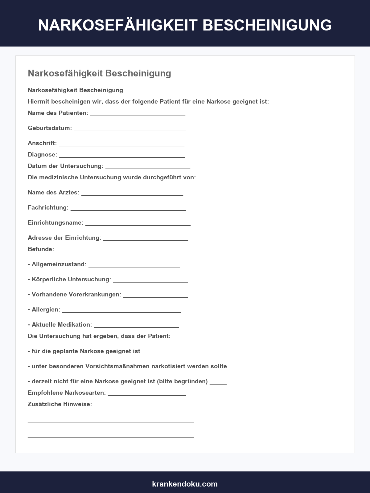 Narkosefähigkeit Bescheinigung Vorlage