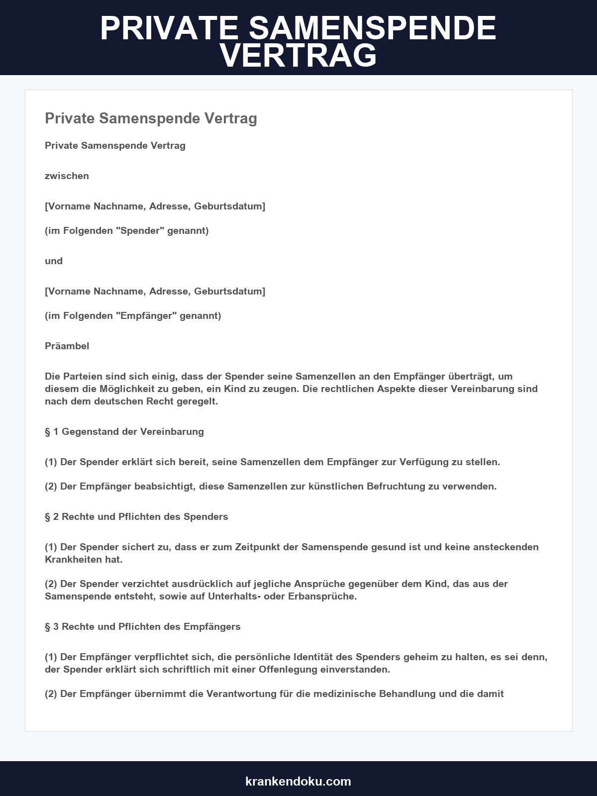 Private Samenspende Vertrag Vorlage