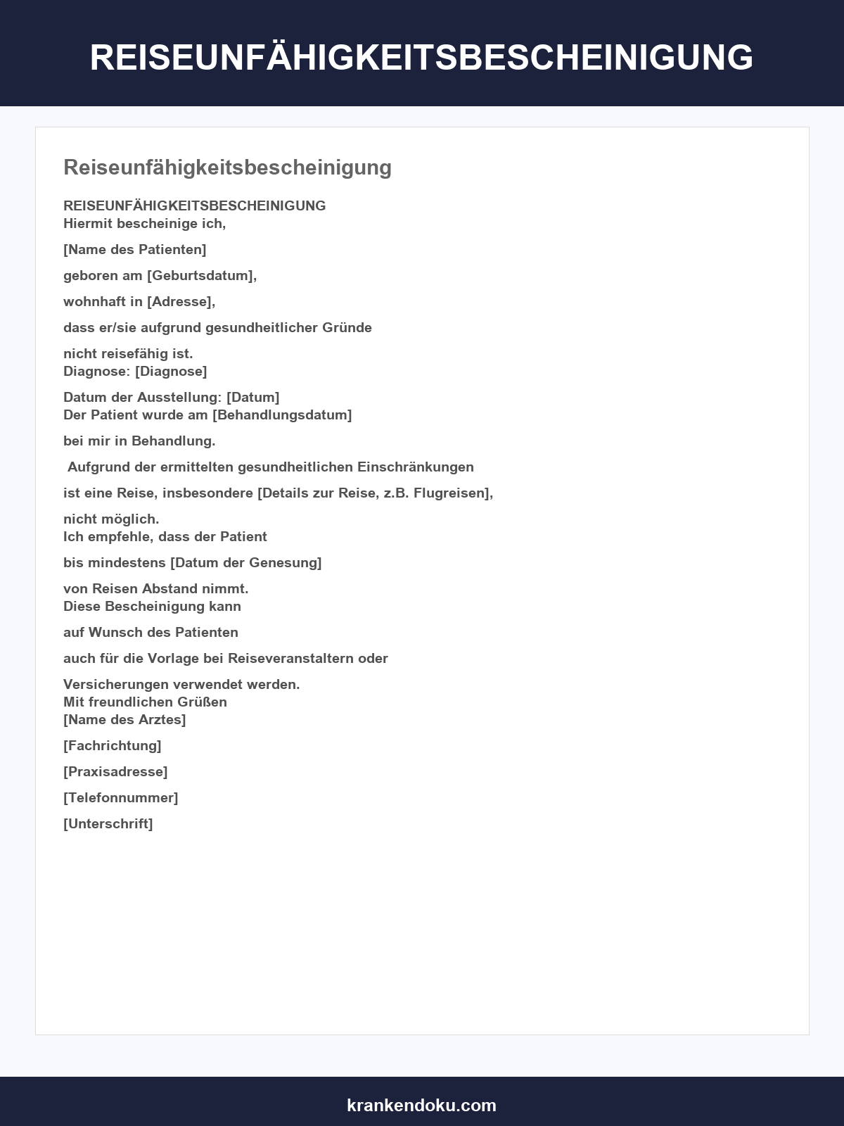 Reiseunfähigkeitsbescheinigung