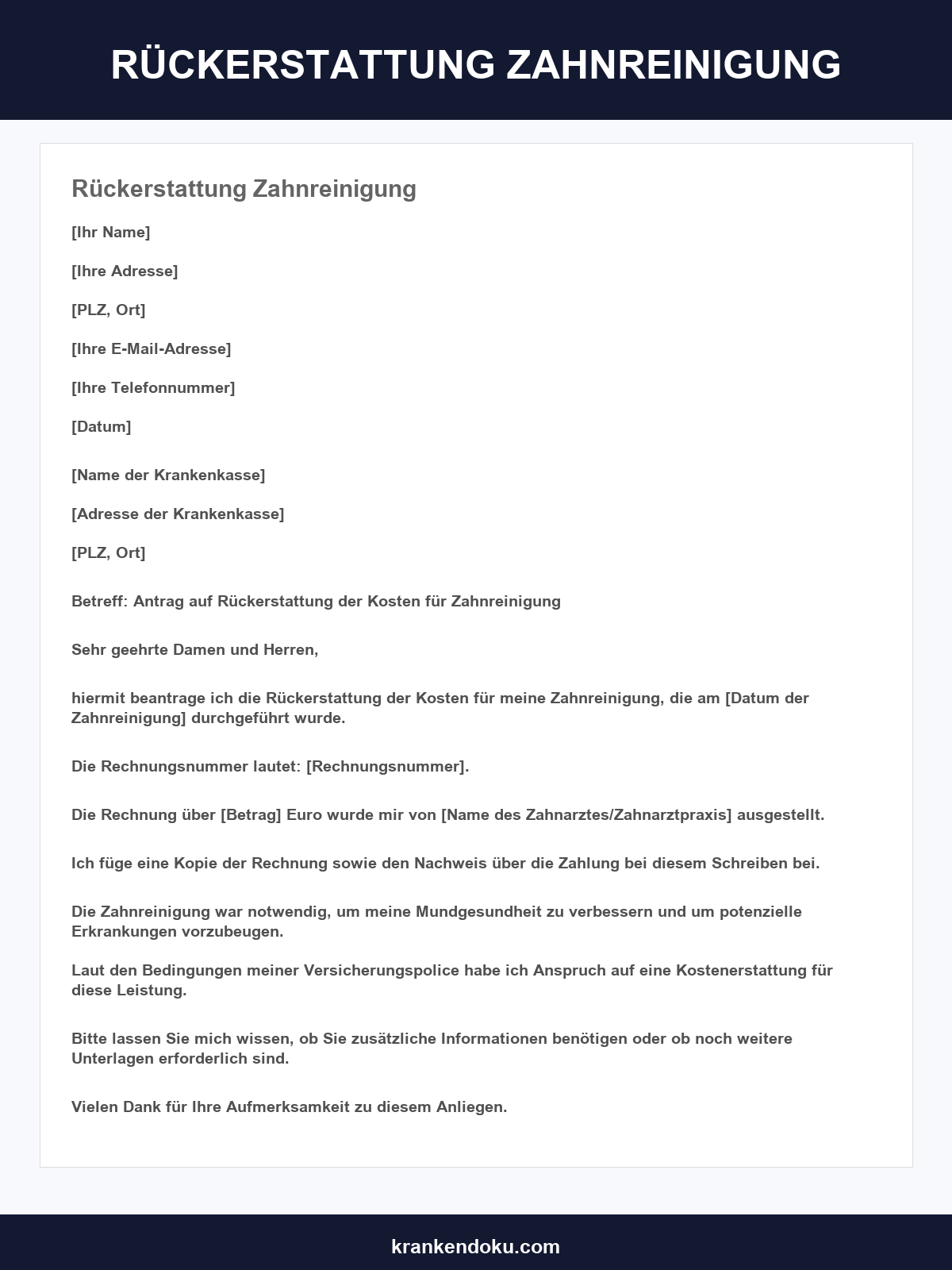 Rückerstattung Zahnreinigung Vordruck