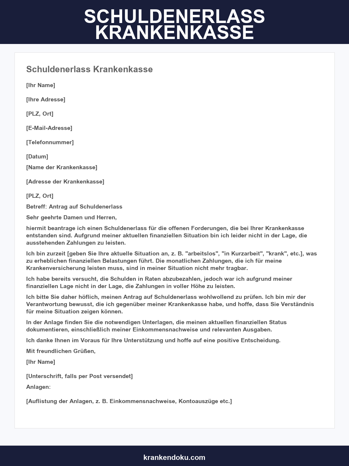 Schuldenerlass Krankenkasse Musterbrief