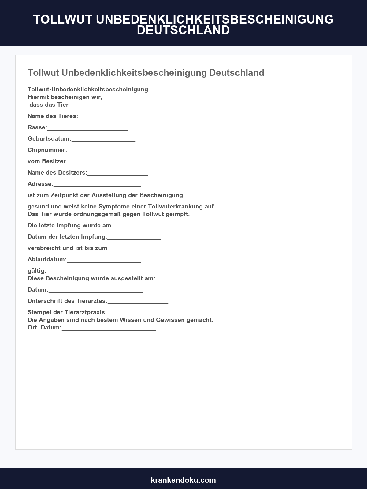 Tollwut Unbedenklichkeitsbescheinigung Deutschland