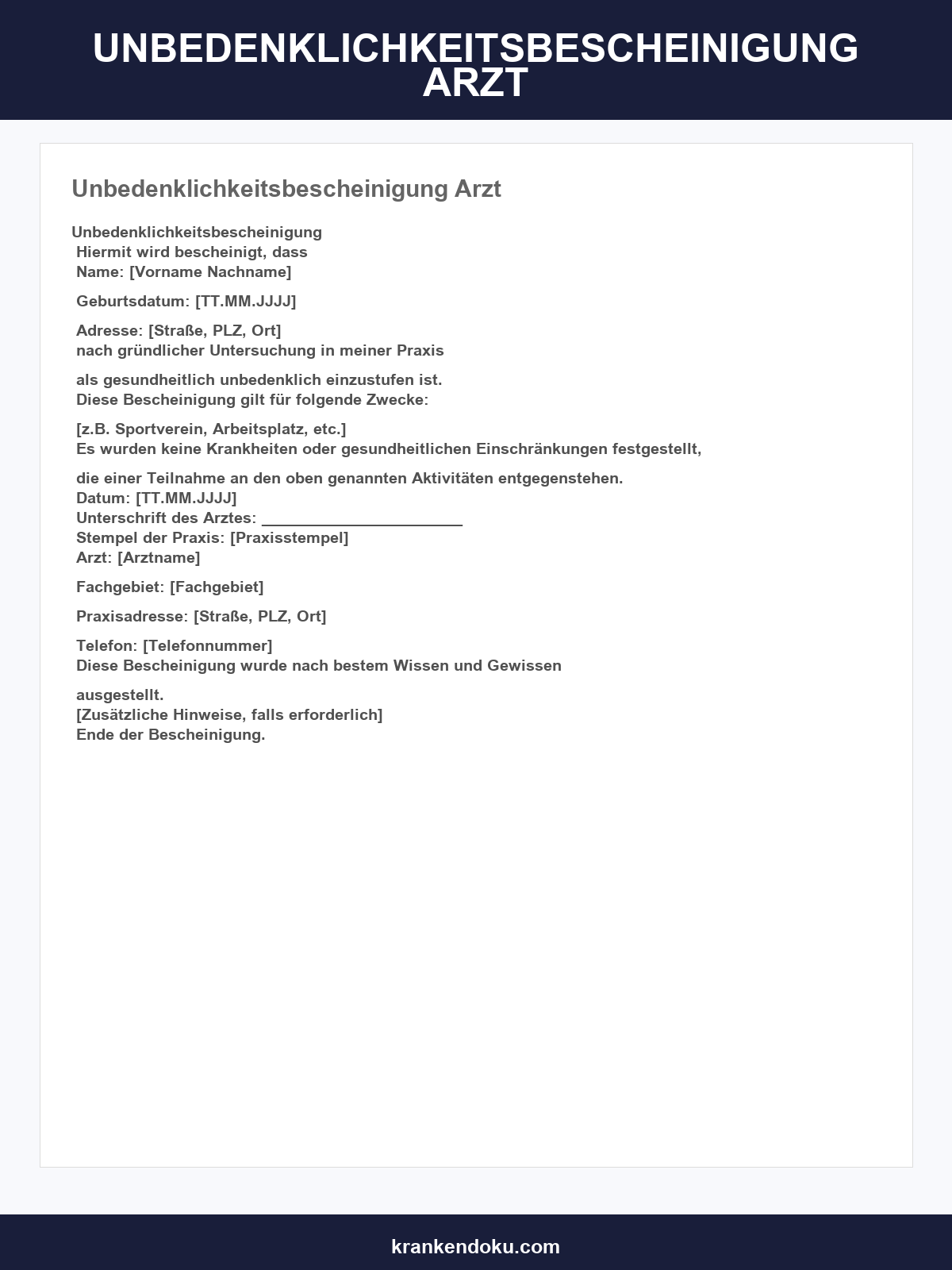 Unbedenklichkeitsbescheinigung Arzt Vordruck
