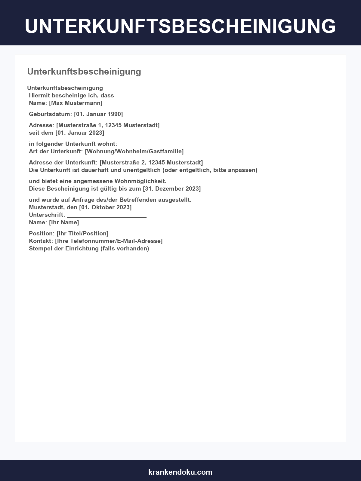 Unterkunftsbescheinigung