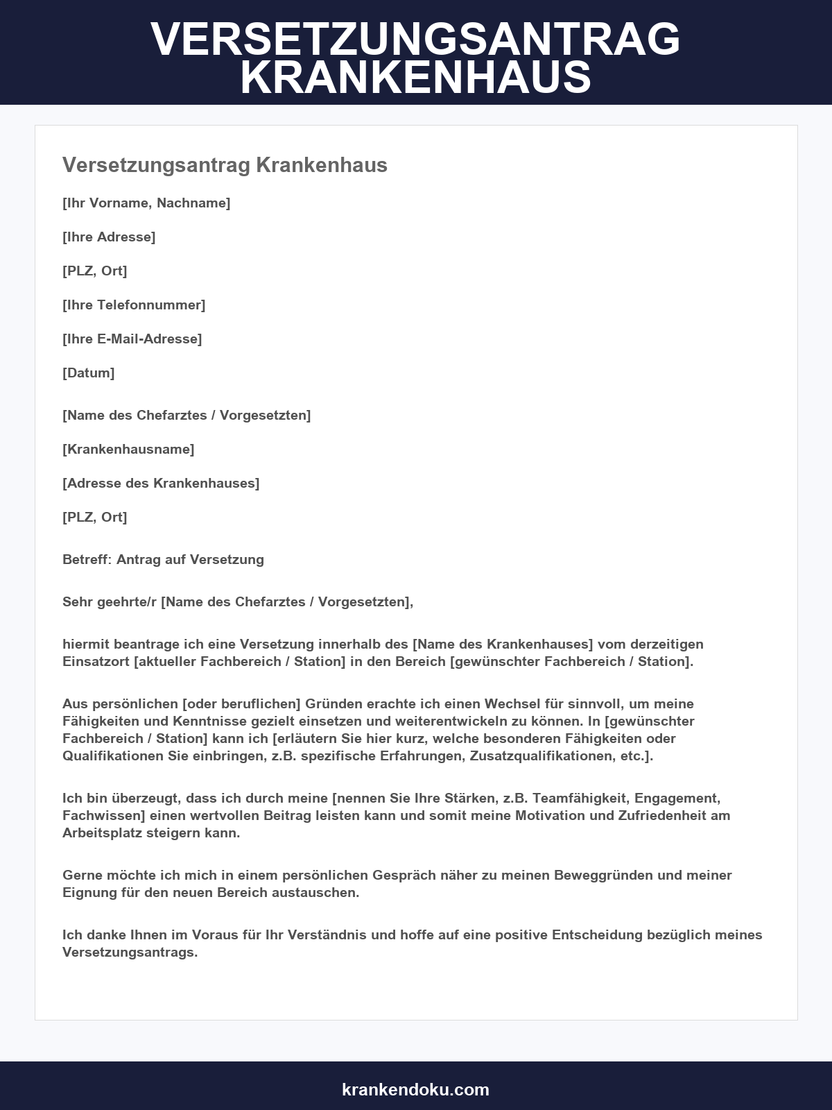 Versetzungsantrag Krankenhaus Muster