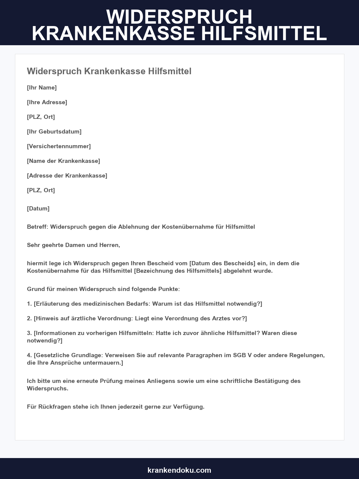 Widerspruch Krankenkasse Hilfsmittel Muster